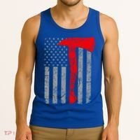 Distressed American Patriot Red Line Axe Firefighter Flag Gift Tank Top thumb 3