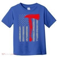 Distressed American Patriot Red Line Axe Firefighter Flag Gift Toddler T-Shirt thumb 0