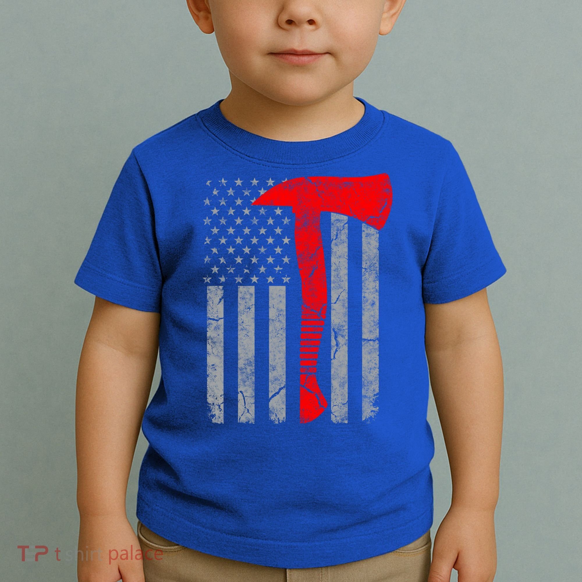 Distressed American Patriot Red Line Axe Firefighter Flag Gift Toddler T-Shirt