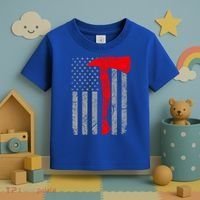 Distressed American Patriot Red Line Axe Firefighter Flag Gift Toddler T-Shirt thumb 3