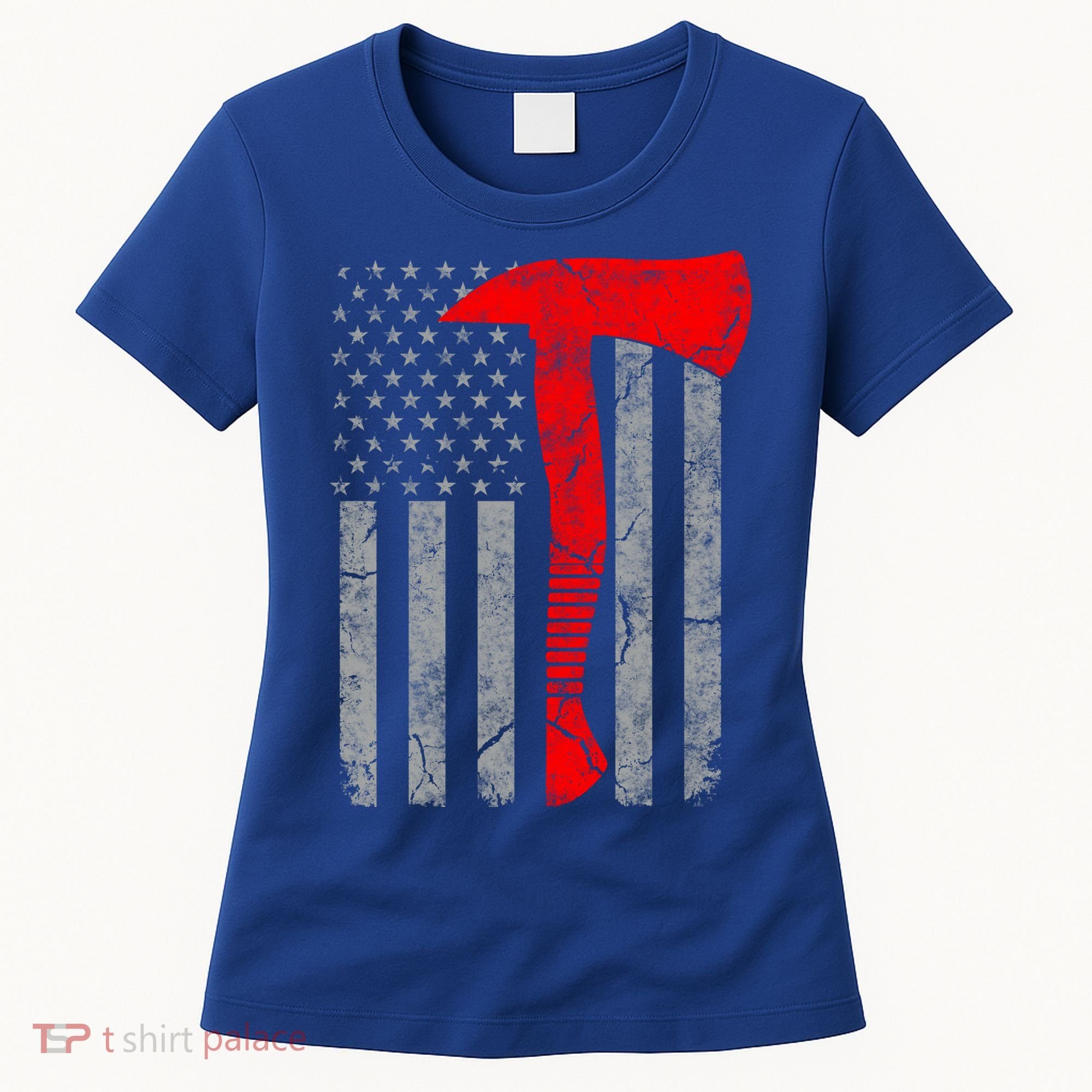 Distressed American Patriot Red Line Axe Firefighter Flag Gift Women's T-Shirt