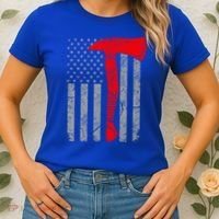 Distressed American Patriot Red Line Axe Firefighter Flag Gift Women's T-Shirt thumb 2