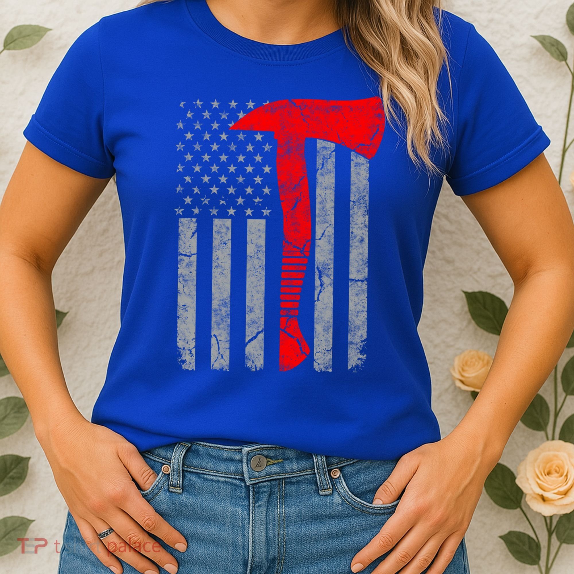 Distressed American Patriot Red Line Axe Firefighter Flag Gift Women's T-Shirt