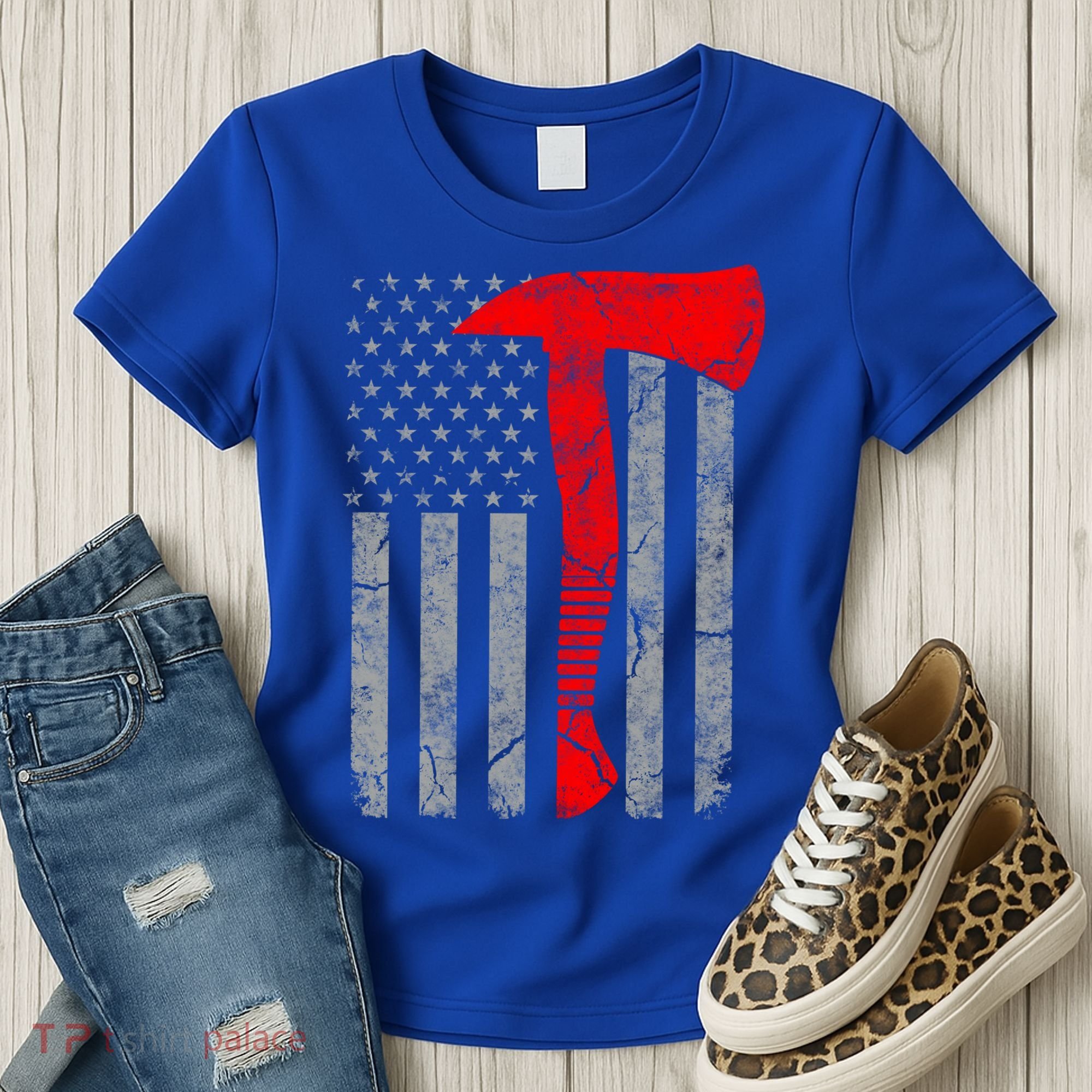 Distressed American Patriot Red Line Axe Firefighter Flag Gift Women's T-Shirt