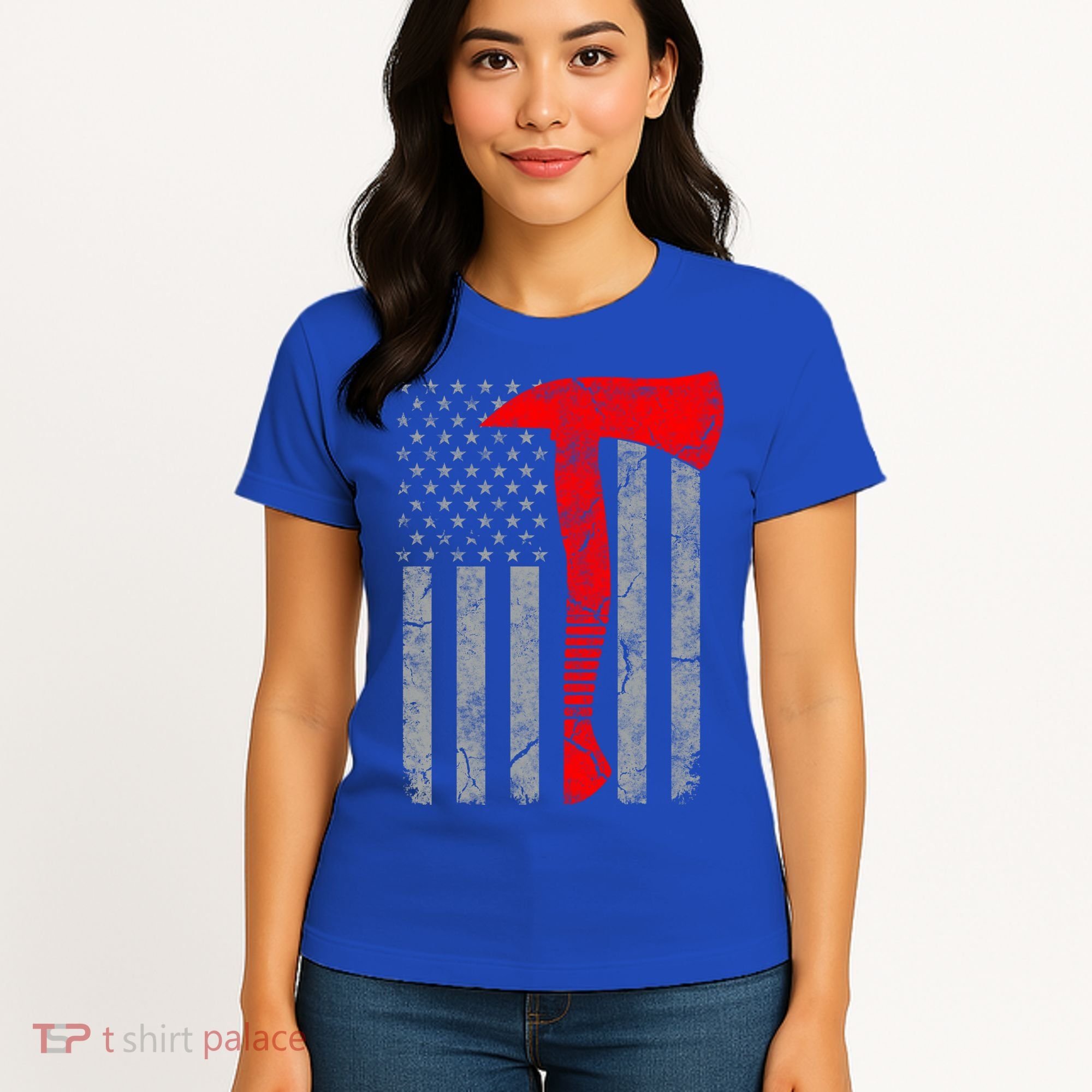 Distressed American Patriot Red Line Axe Firefighter Flag Gift Women's T-Shirt