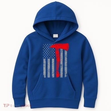 Distressed American Patriot Red Line Axe Firefighter Flag Gift Kids Hoodie
