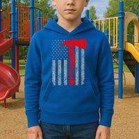 Distressed American Patriot Red Line Axe Firefighter Flag Gift Kids Hoodie thumb 2
