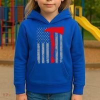 Distressed American Patriot Red Line Axe Firefighter Flag Gift Kids Hoodie thumb 3