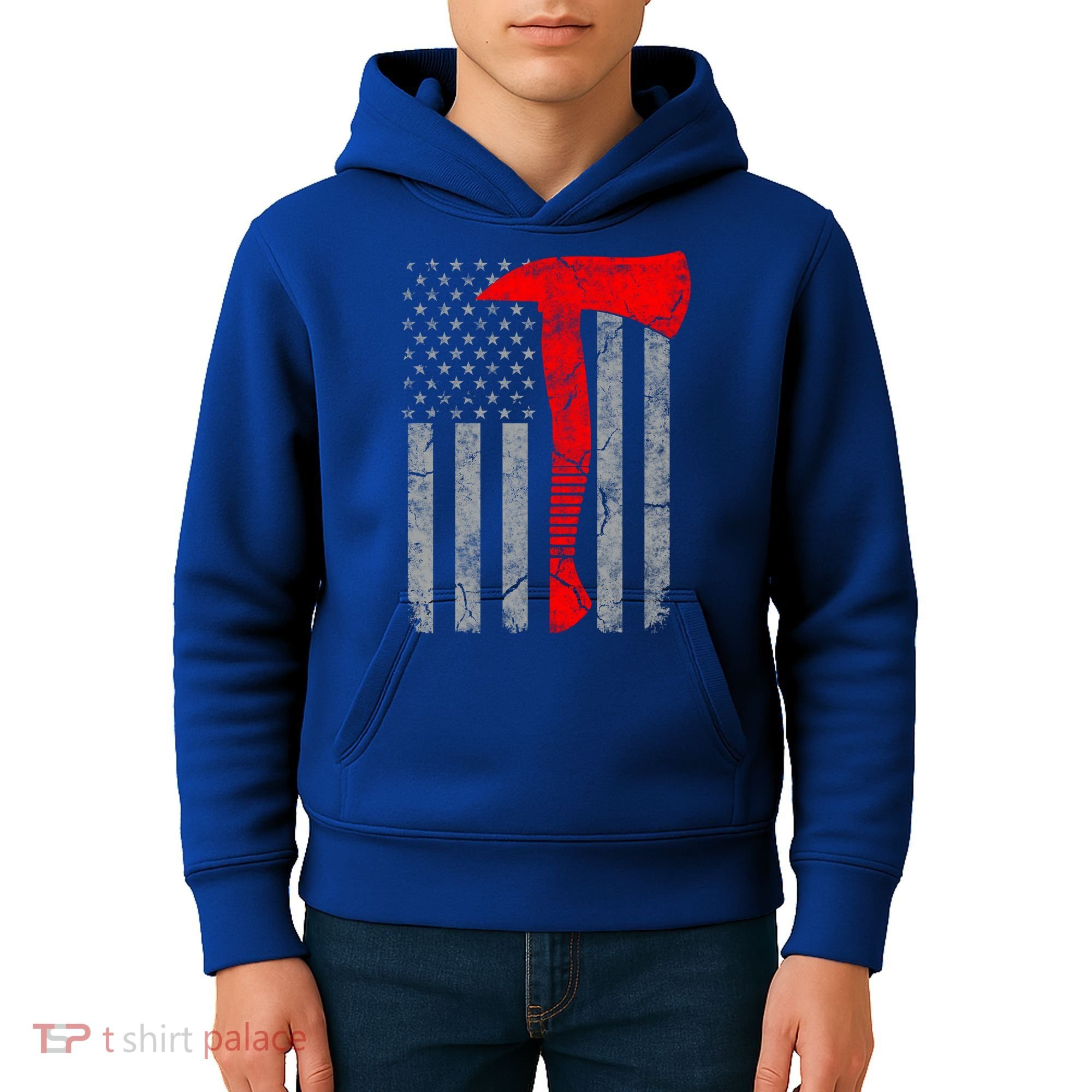 Distressed American Patriot Red Line Axe Firefighter Flag Gift Kids Hoodie