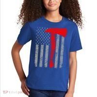 Distressed American Patriot Red Line Axe Firefighter Flag Gift Kids T-Shirt thumb 2