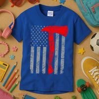 Distressed American Patriot Red Line Axe Firefighter Flag Gift Kids T-Shirt thumb 3