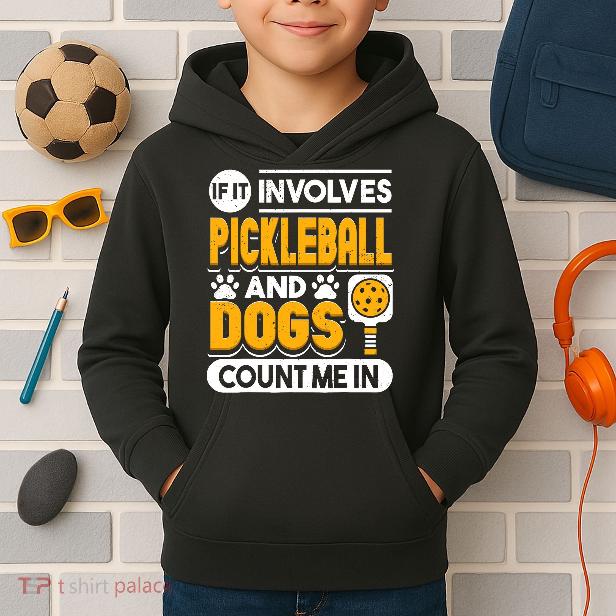Dogs And Pickleball Lover Kids Hoodie