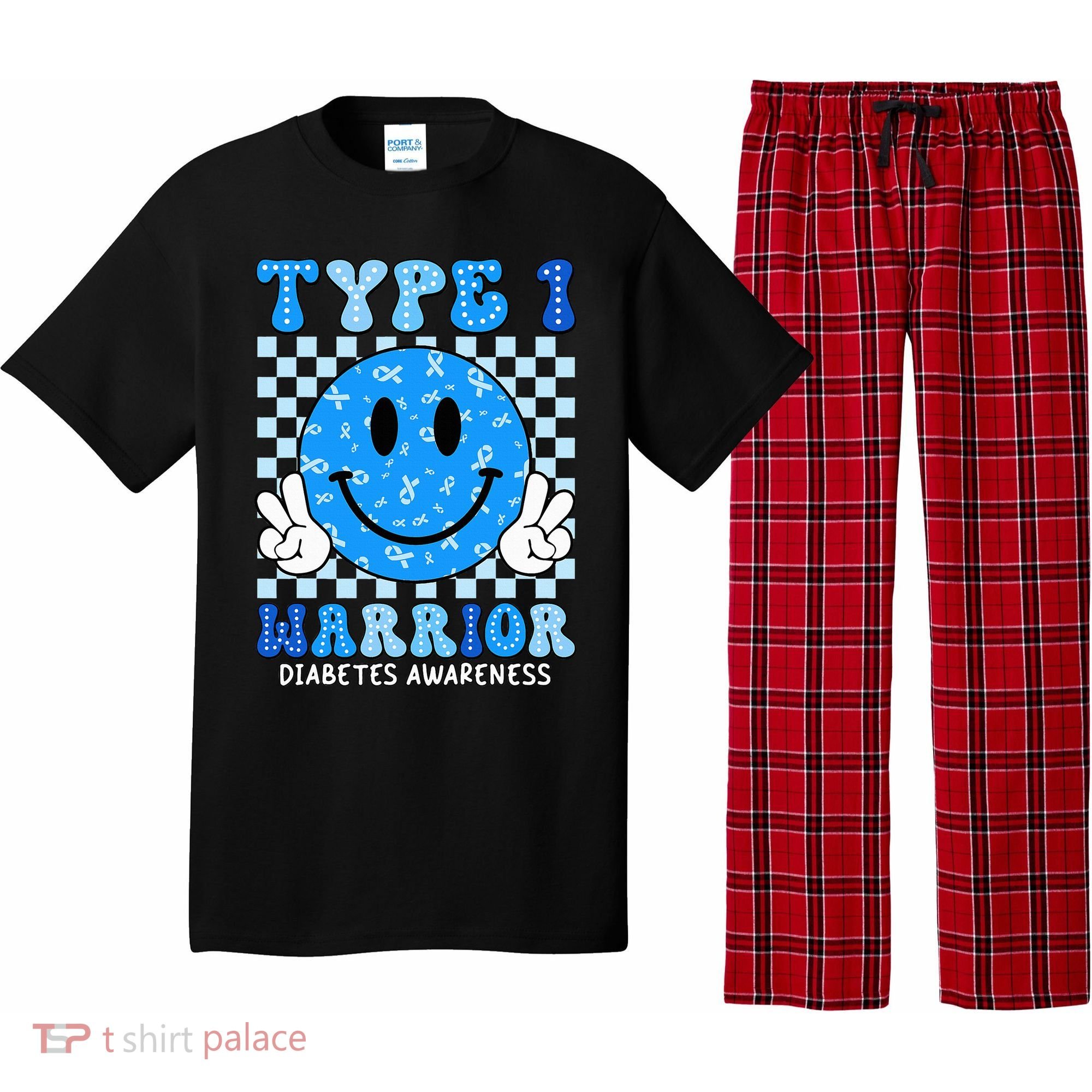 Diabetes Awareness Ribbon T1d Warrior Support Squad Pajama Set