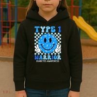 Diabetes Awareness Ribbon T1d Warrior Support Squad Kids Hoodie thumb 3