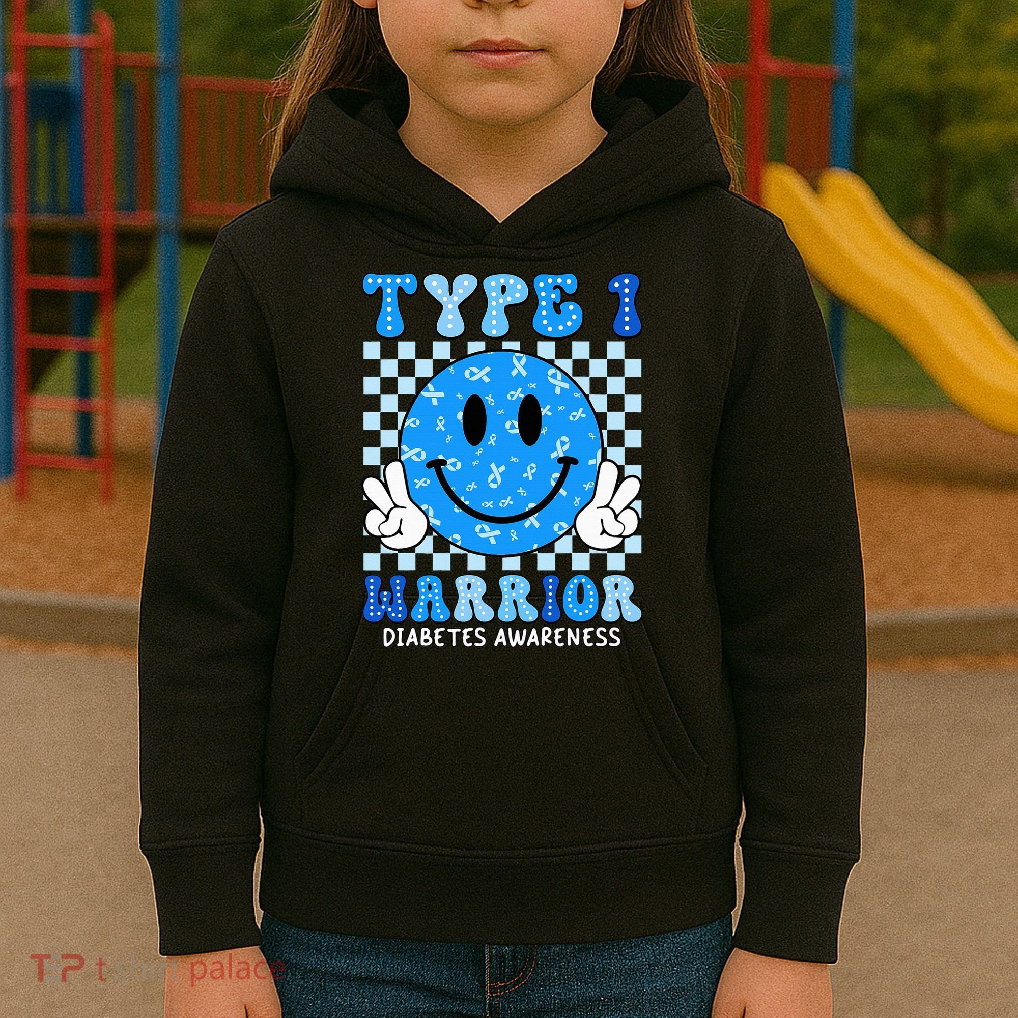 Diabetes Awareness Ribbon T1d Warrior Support Squad Kids Hoodie