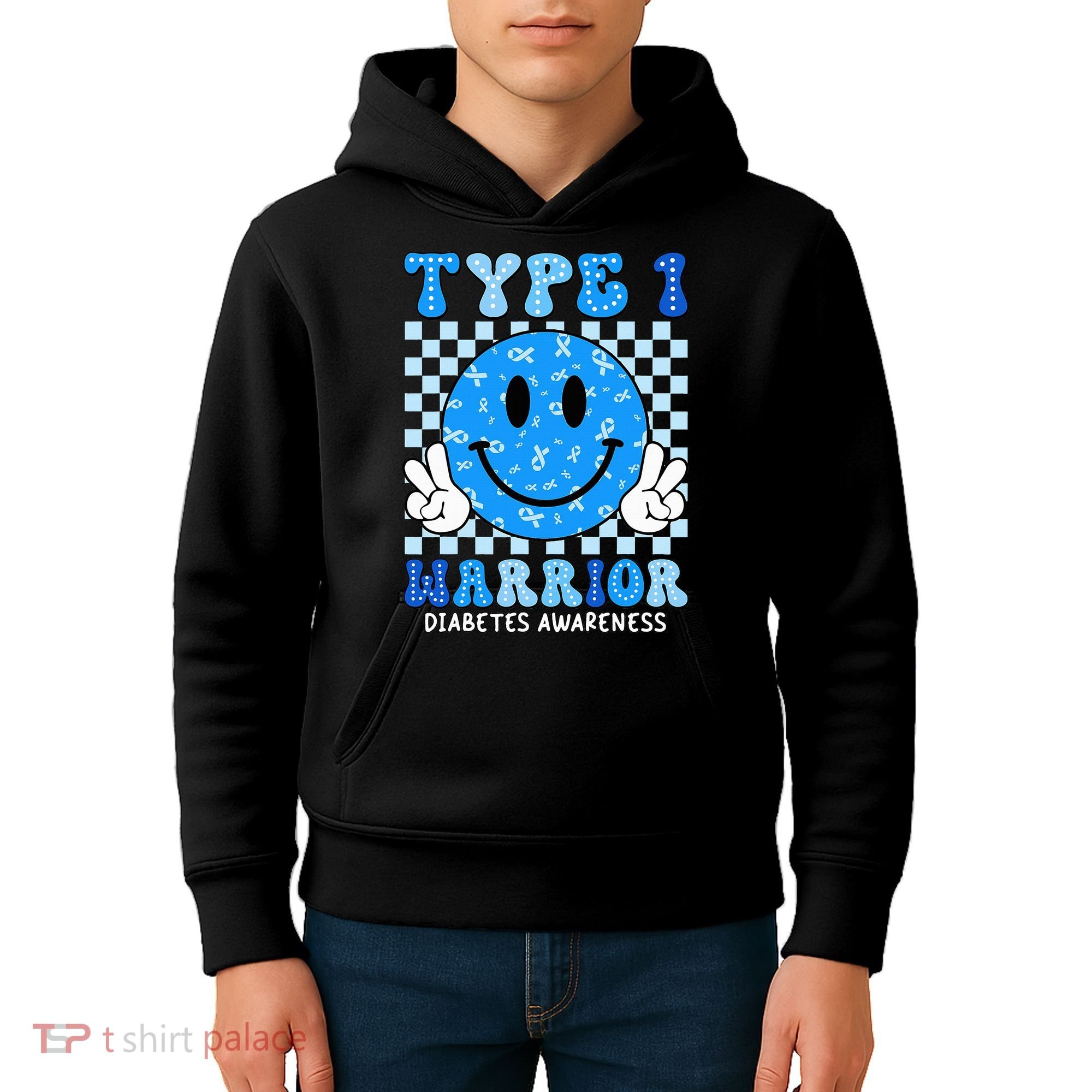 Diabetes Awareness Ribbon T1d Warrior Support Squad Kids Hoodie