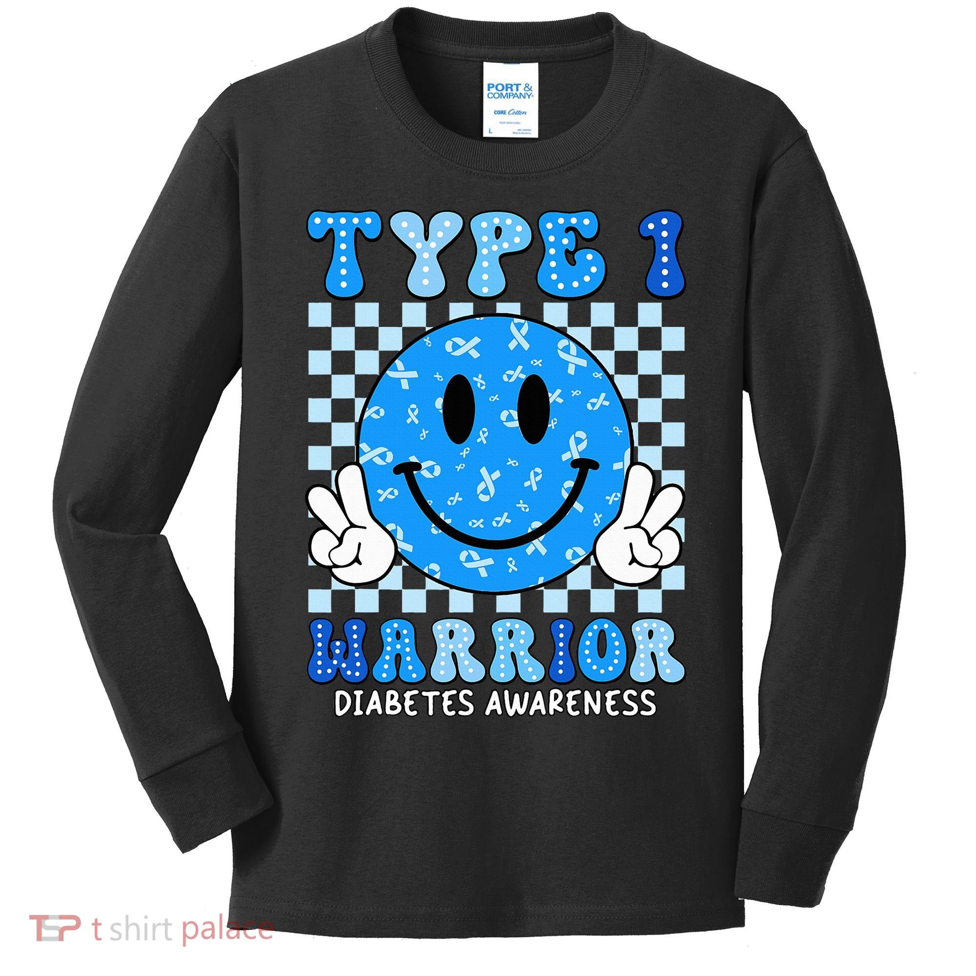 Diabetes Awareness Ribbon T1d Warrior Support Squad Kids Long Sleeve Shirt