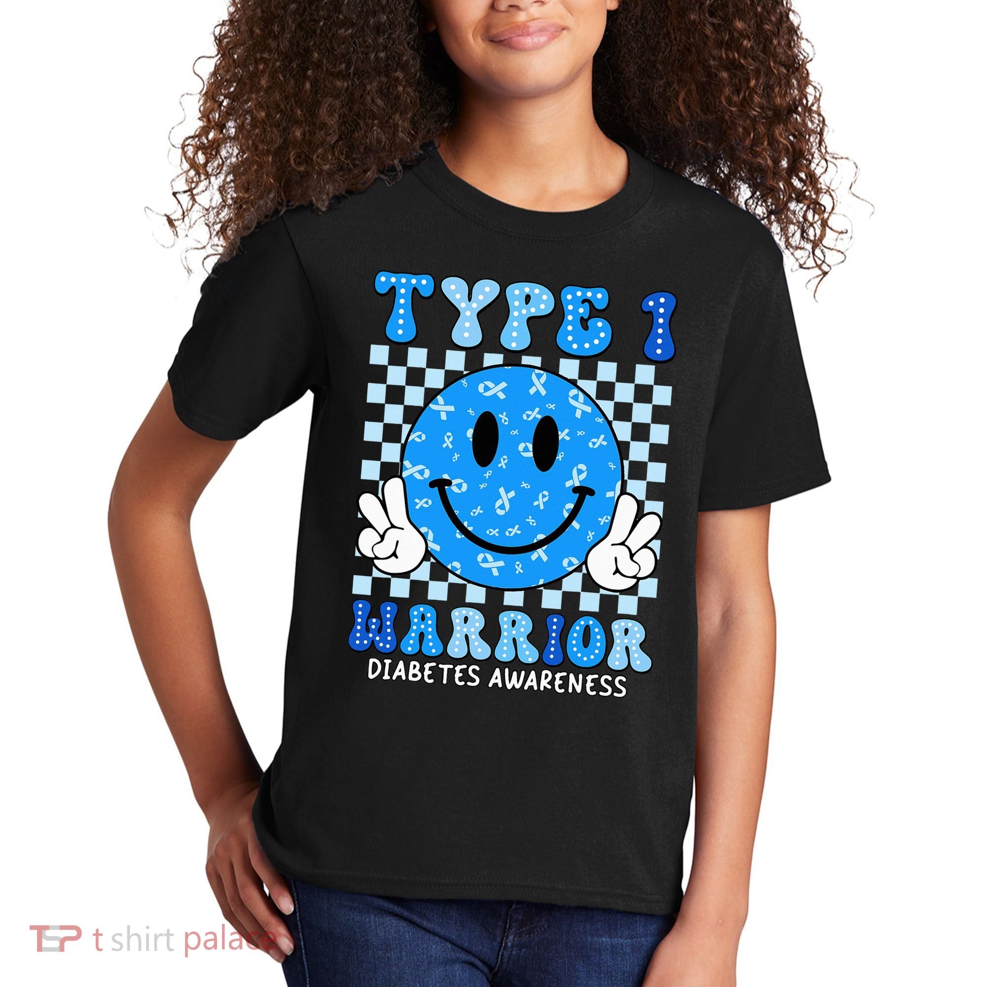 Diabetes Awareness Ribbon T1d Warrior Support Squad Kids T-Shirt
