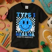 Diabetes Awareness Ribbon T1d Warrior Support Squad Kids T-Shirt thumb 3