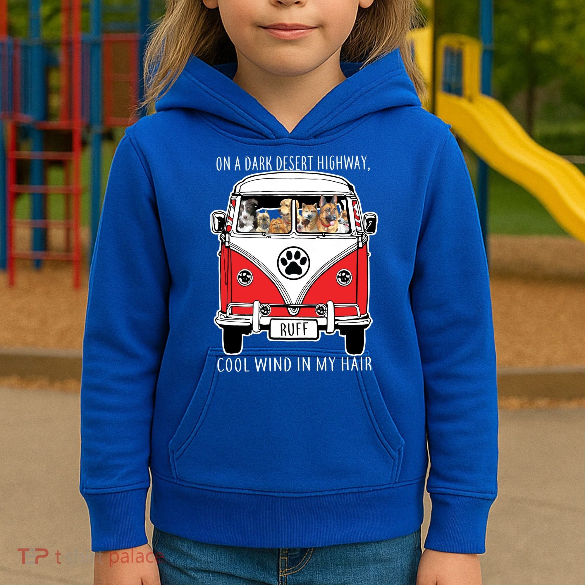 Dark Desert Highway Dog Feel Cool Wind In My Hair Kids Hoodie