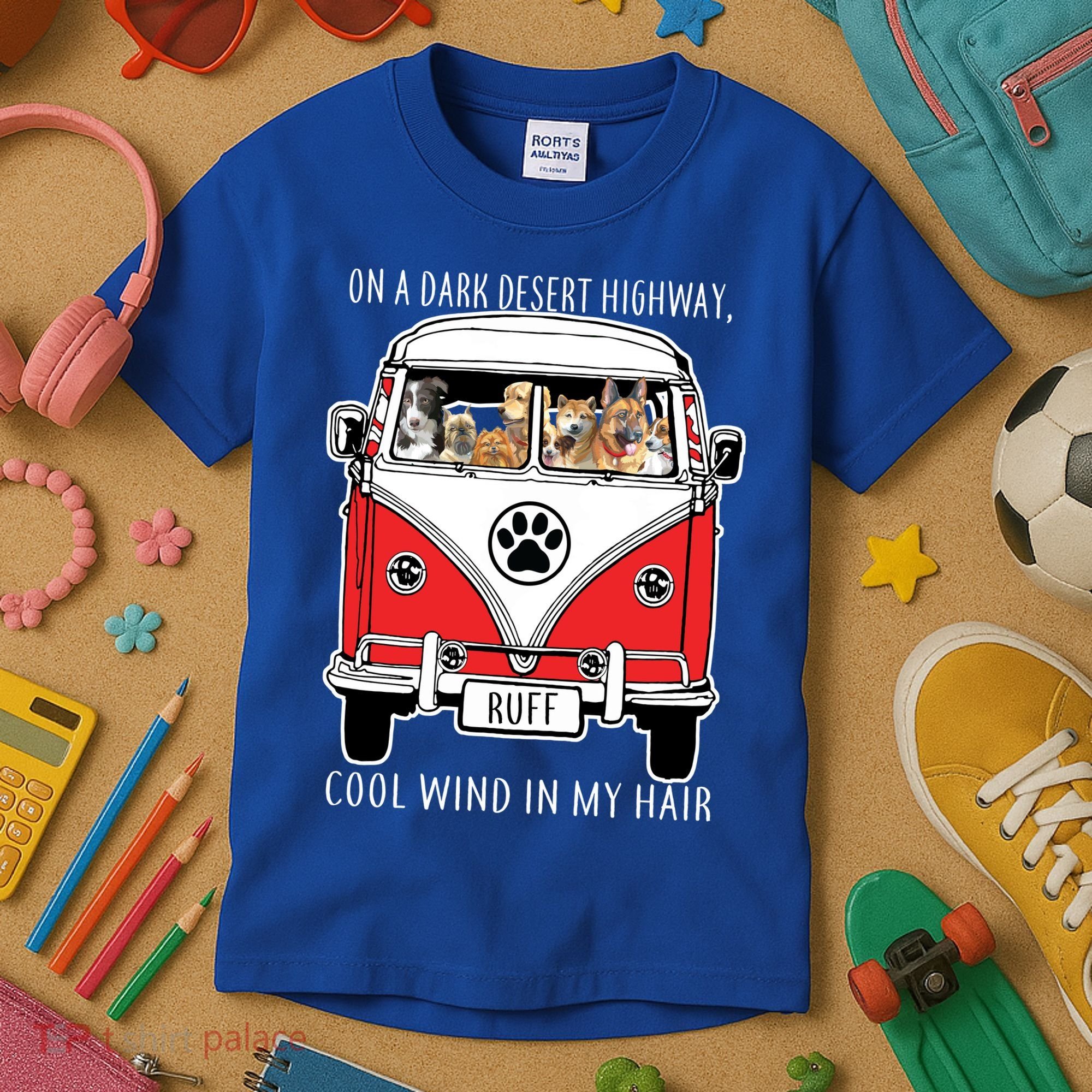 Dark Desert Highway Dog Feel Cool Wind In My Hair Kids T-Shirt