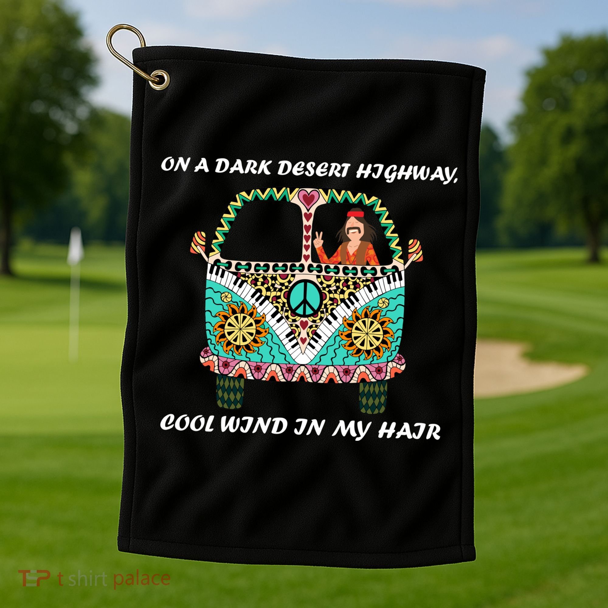 Dark Desert Highway Funny Hippie Golf Towel