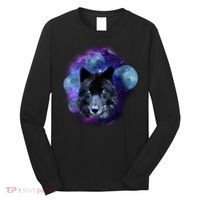 Dark Moon Wolf Galaxy Long Sleeve Shirt thumb 0