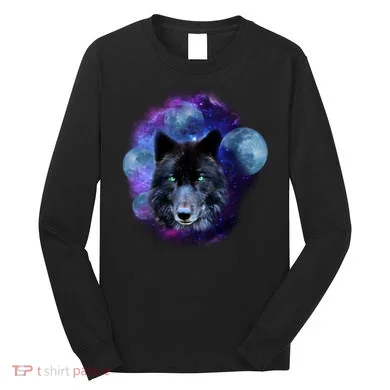 Dark Moon Wolf Galaxy Long Sleeve Shirt