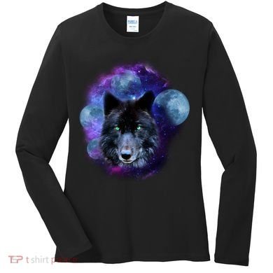 Dark Moon Wolf Galaxy Women's Long Sleeve Shirt