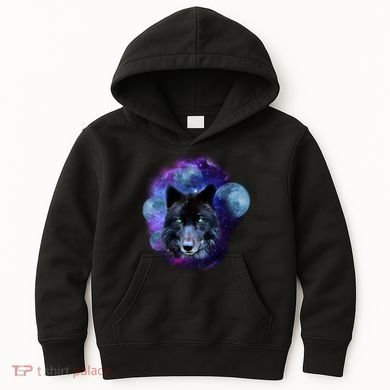 Dark Moon Wolf Galaxy Kids Hoodie