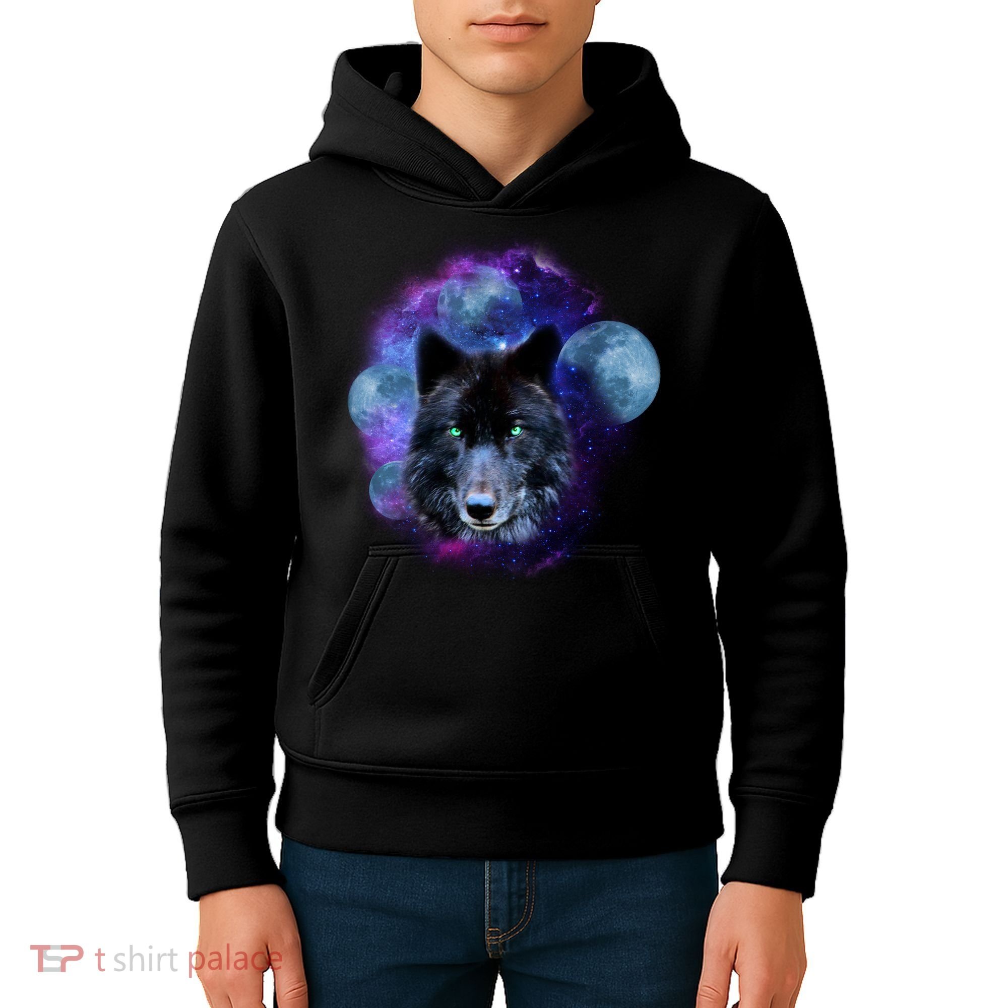 Dark Moon Wolf Galaxy Kids Hoodie