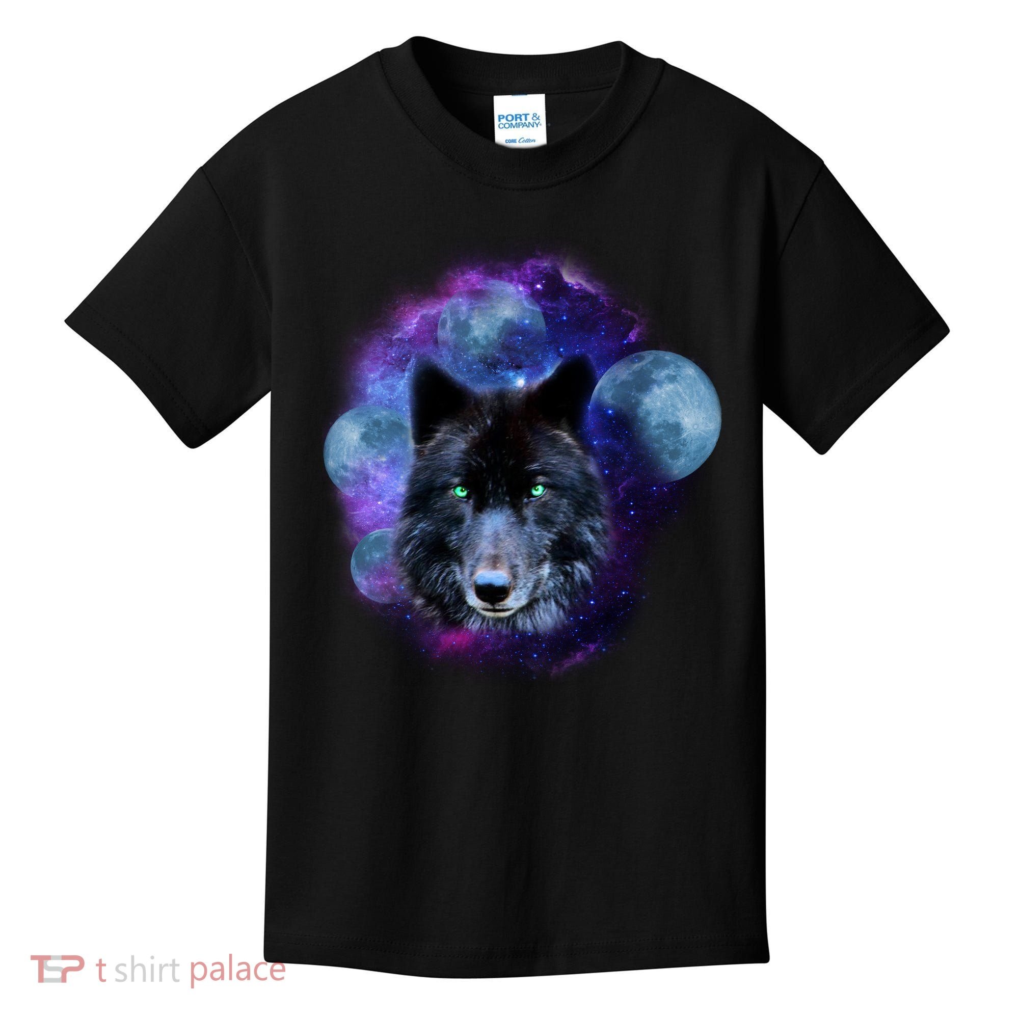 Dark Moon Wolf Galaxy Kids T-Shirt