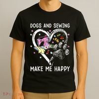Dogs And Sewing Make Me Happy Funny Dogs And Sewing T-Shirt thumb 3