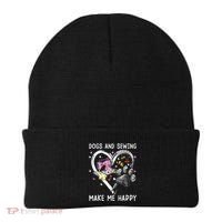 Dogs And Sewing Make Me Happy Funny Dogs And Sewing Beanie thumb 0