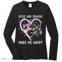 Dogs And Sewing Make Me Happy Funny Dogs And Sewing Women's Long Sleeve Shirt thumb 0