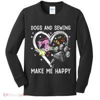 Dogs And Sewing Make Me Happy Funny Dogs And Sewing Kids Long Sleeve Shirt thumb 0