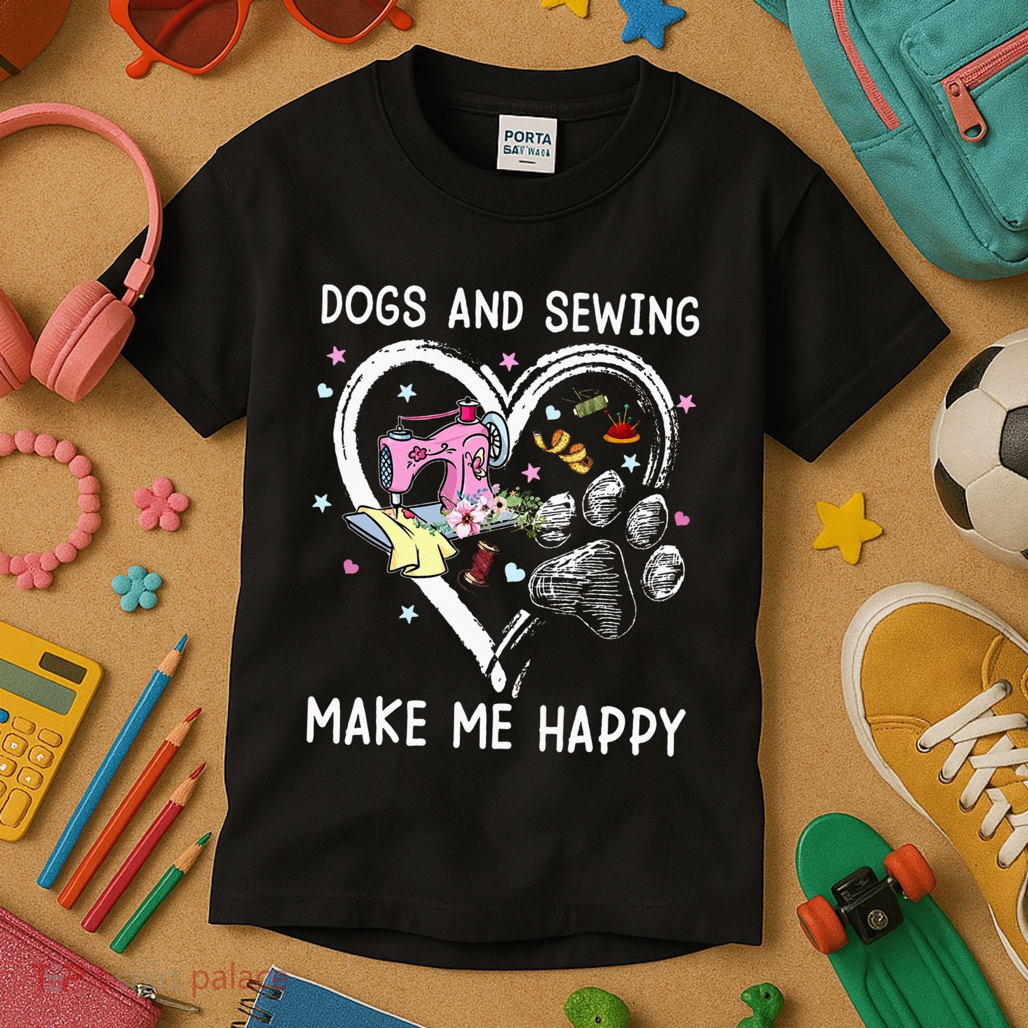 Dogs And Sewing Make Me Happy Funny Dogs And Sewing Kids T-Shirt