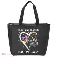 Dogs And Sewing Make Me Happy Funny Dogs And Sewing Tote Bag thumb 0
