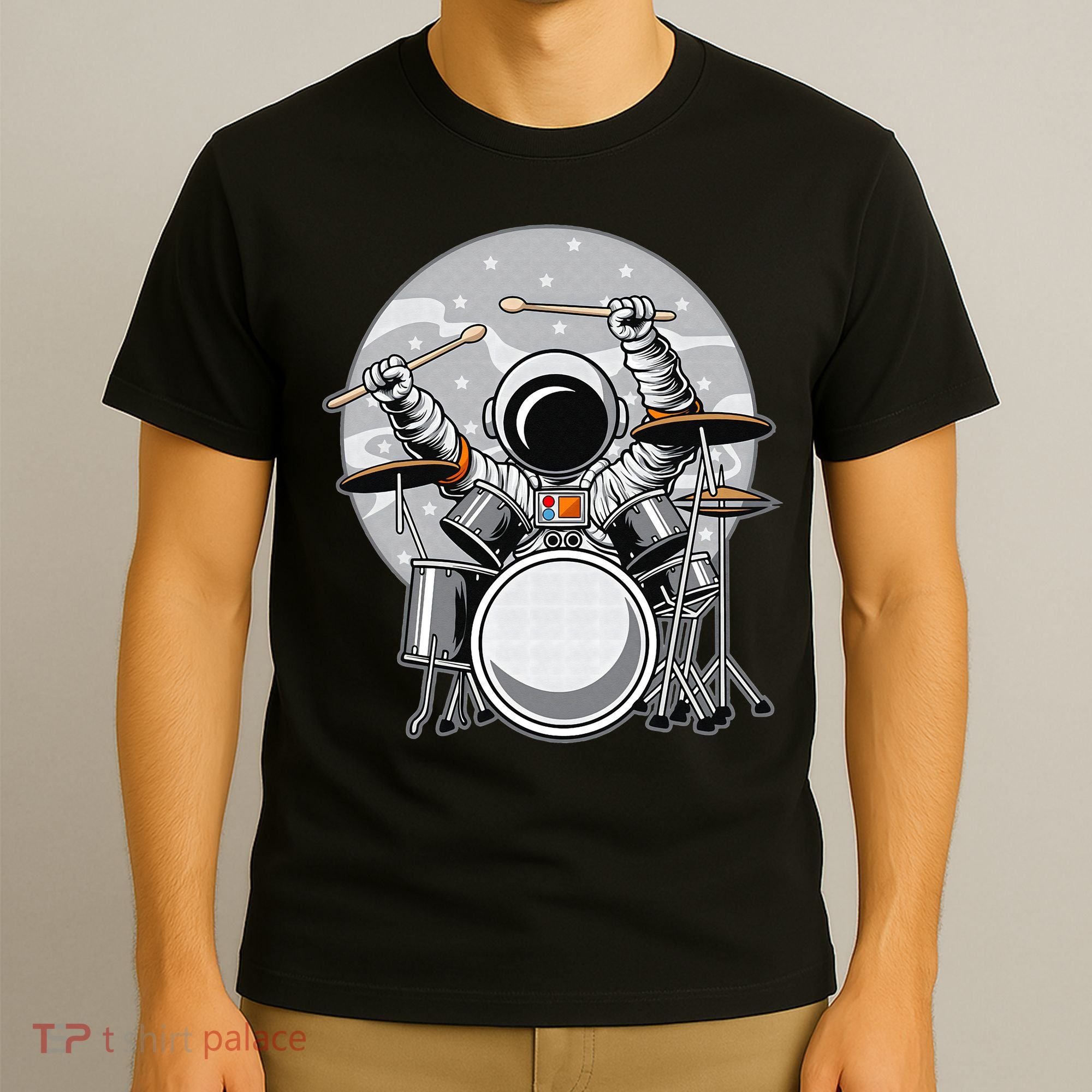 Drumming Astronaut Space Drummer Musician Rock Band T-Shirt