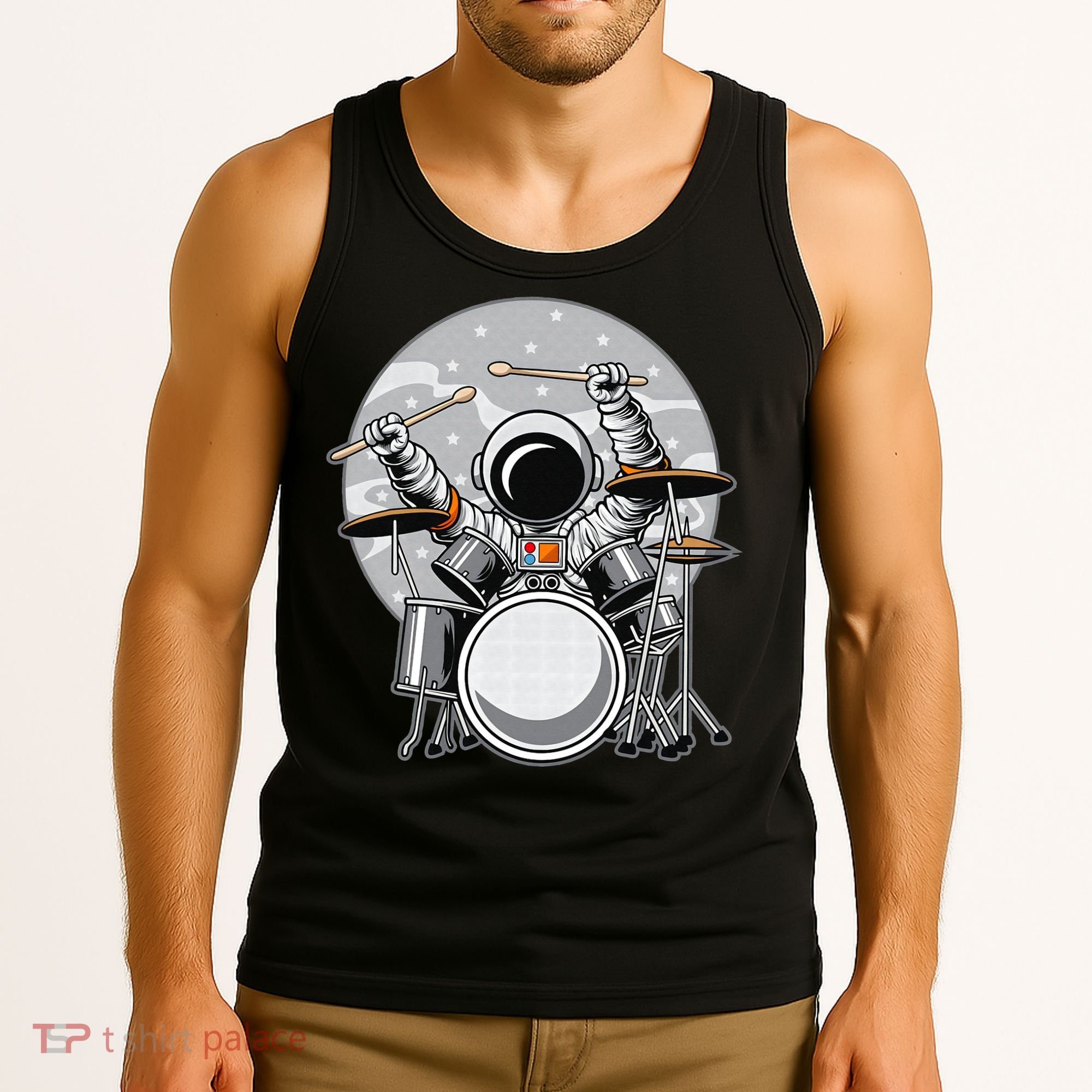 Drumming Astronaut Space Drummer Musician Rock Band Tank Top