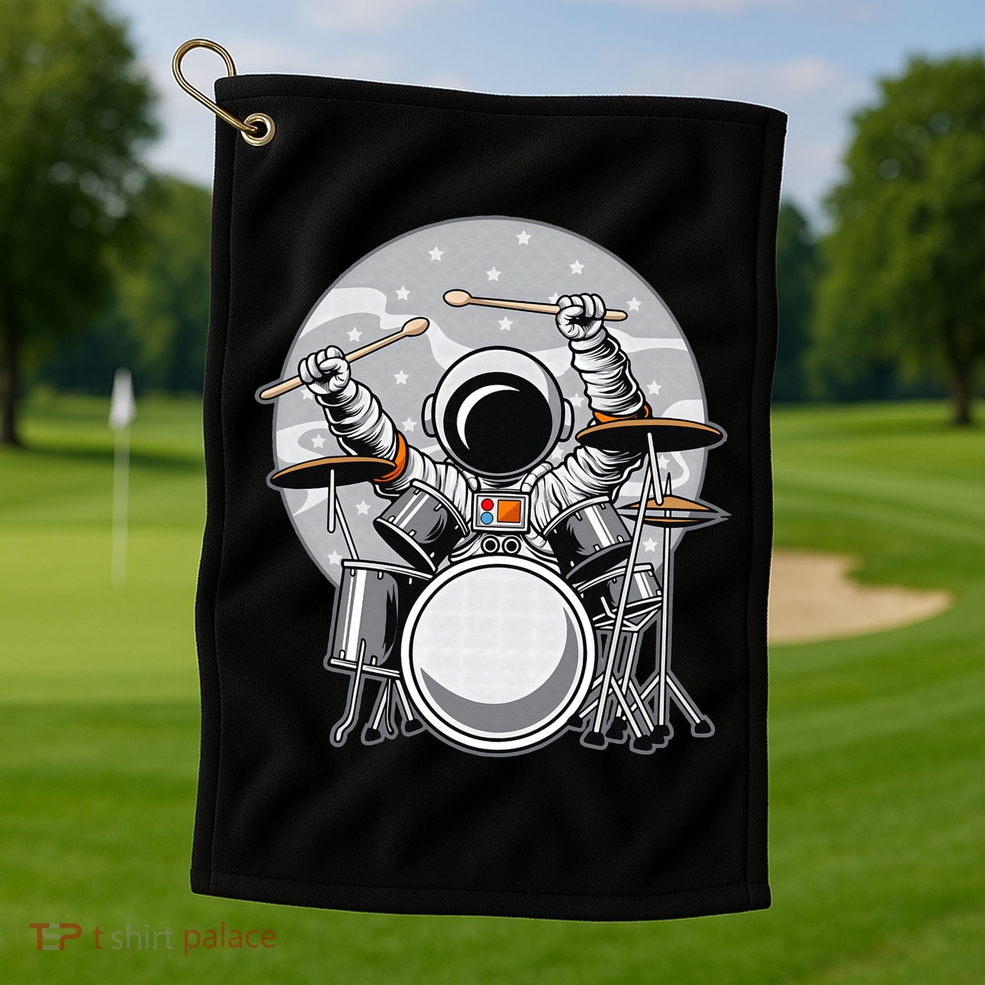 Drumming Astronaut Space Drummer Musician Rock Band Golf Towel