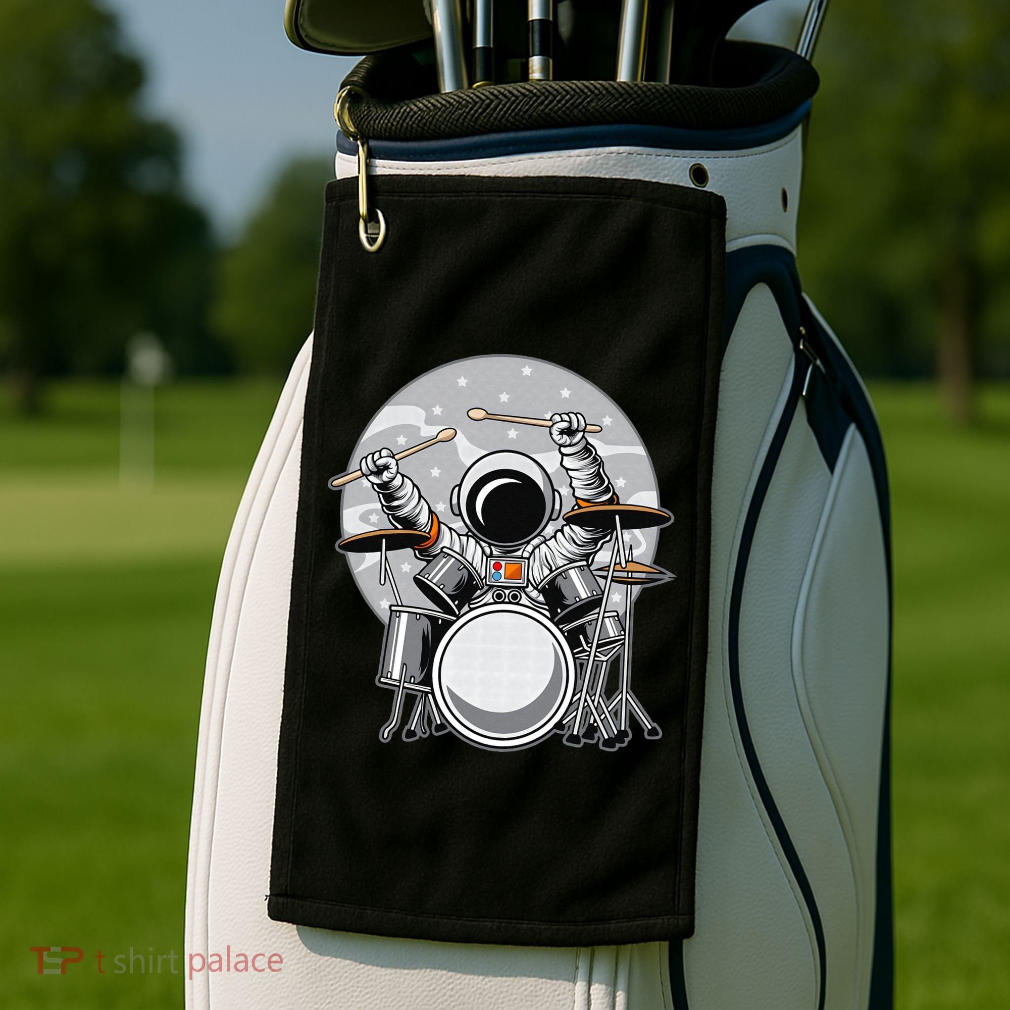 Drumming Astronaut Space Drummer Musician Rock Band Golf Towel