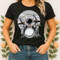 Drumming Astronaut Space Drummer Musician Rock Band Women's T-Shirt thumb 2