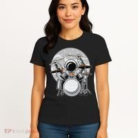 Drumming Astronaut Space Drummer Musician Rock Band Women's T-Shirt thumb 4