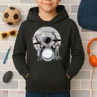 Drumming Astronaut Space Drummer Musician Rock Band Kids Hoodie thumb 2