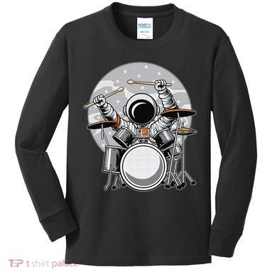 Drumming Astronaut Space Drummer Musician Rock Band Kids Long Sleeve Shirt