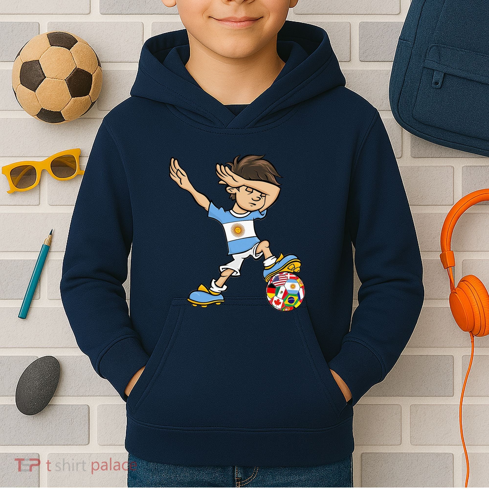 Dabbing Argentina Soccer Jersey National Flag Kids Hoodie