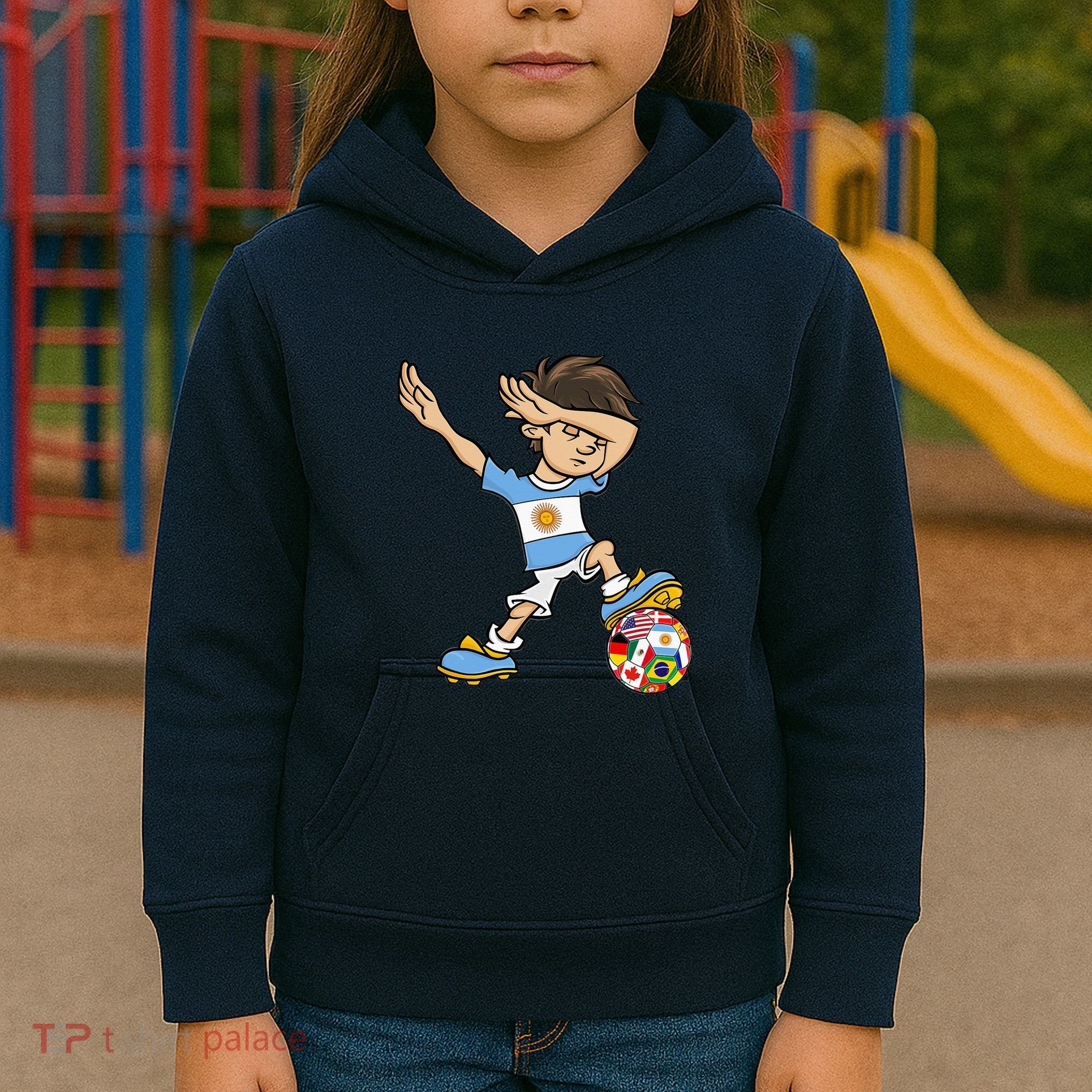 Dabbing Argentina Soccer Jersey National Flag Kids Hoodie