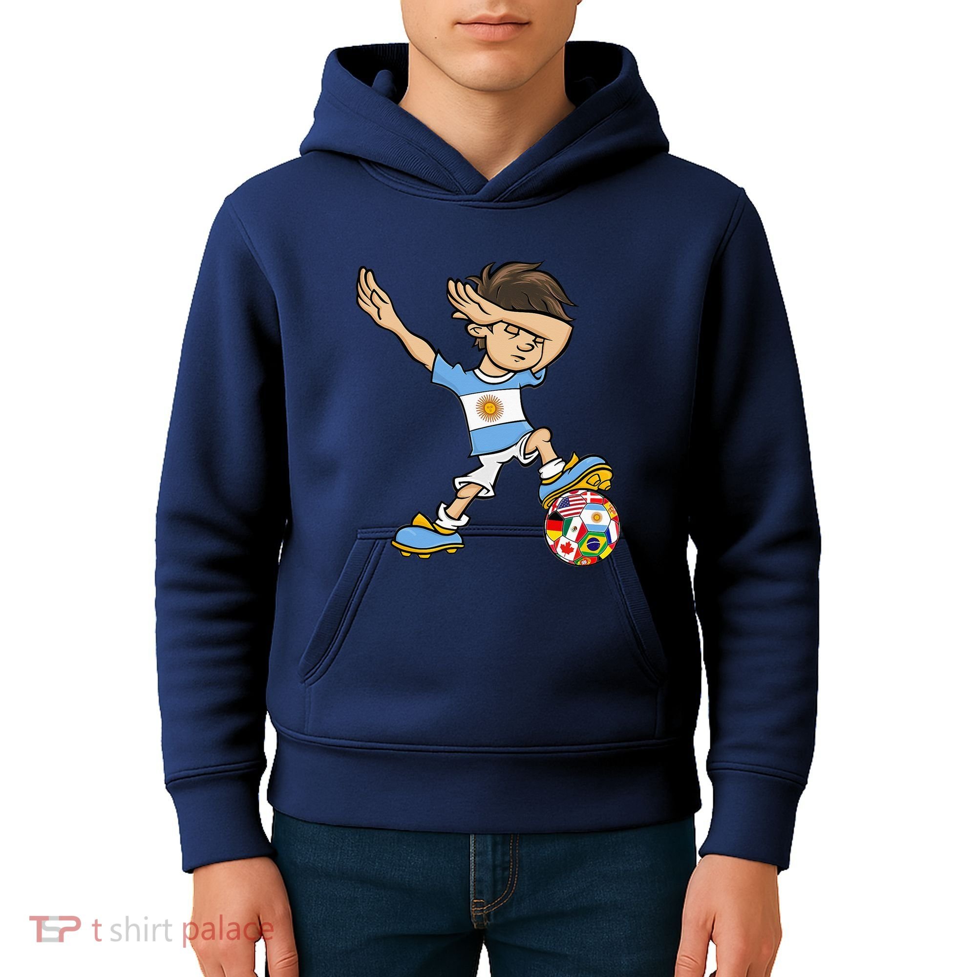 Dabbing Argentina Soccer Jersey National Flag Kids Hoodie