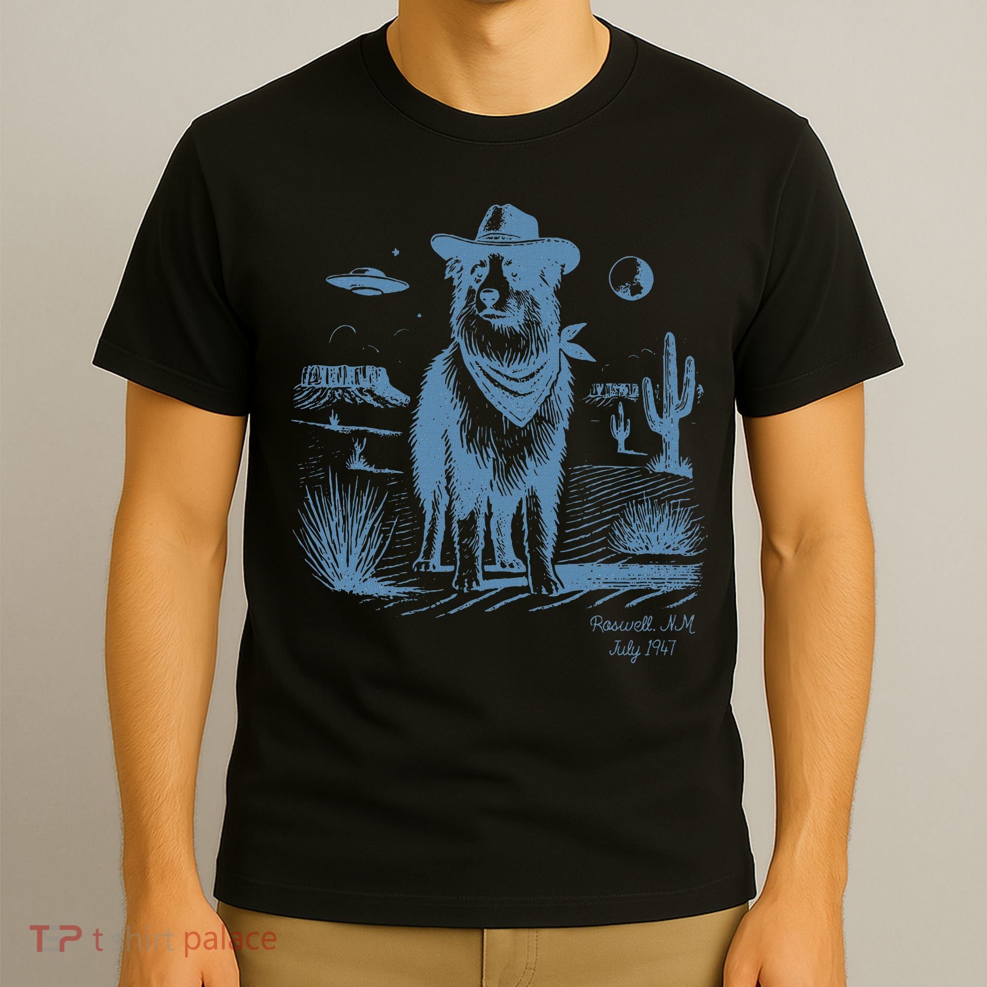 Dog Australian Shepherd Aussie Vintage Ufo Western Cowboy T-Shirt
